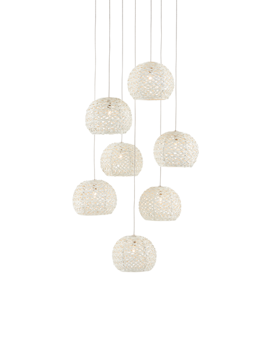 Piero White 7-Light Round Multi-Drop Pendant