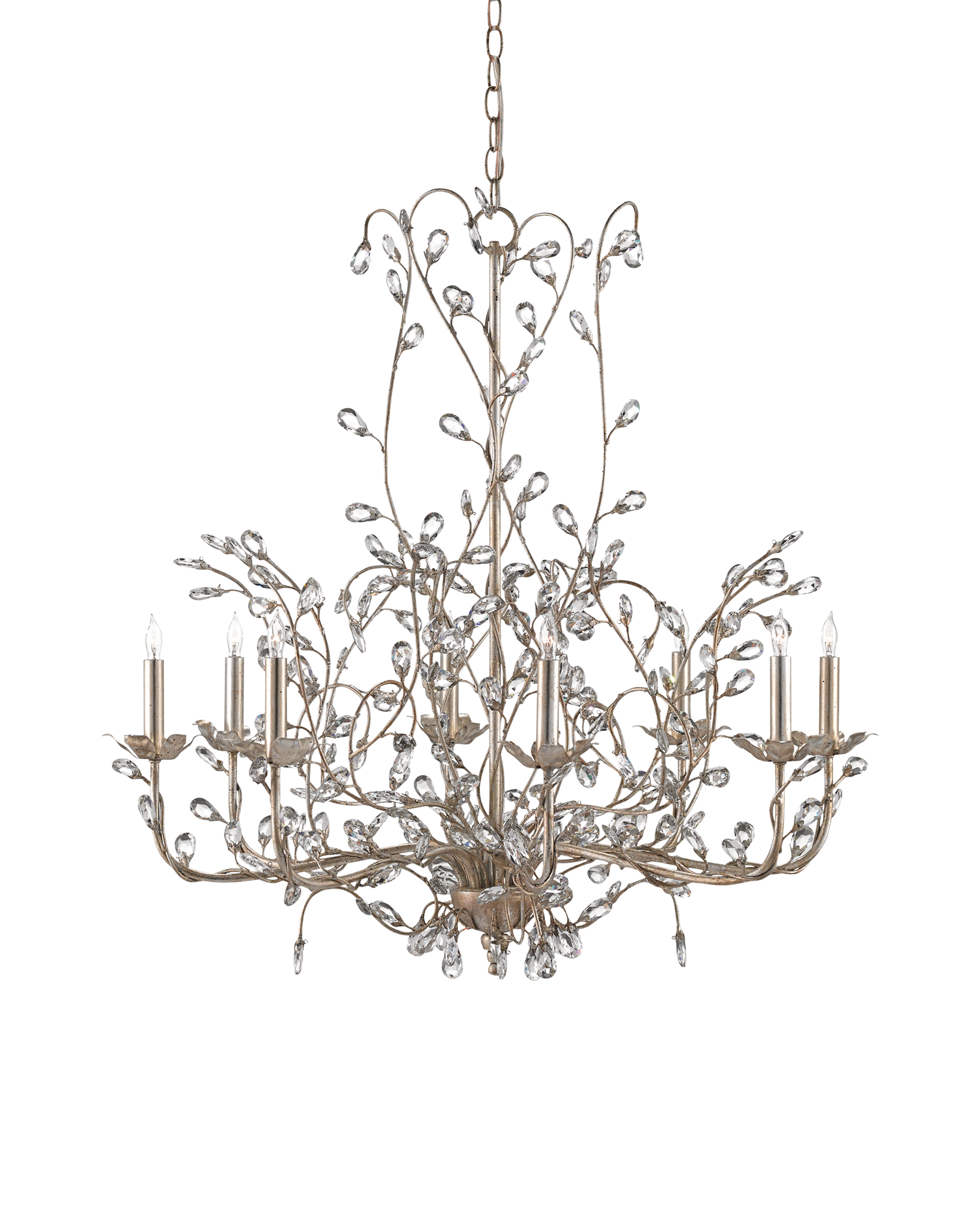Crystal Bud Large Silver Chandelier