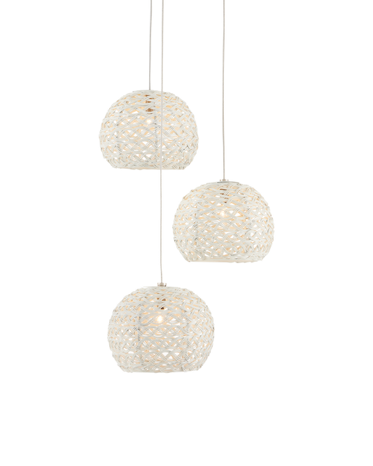 Piero White 3-Light Round Multi-Drop Pendant