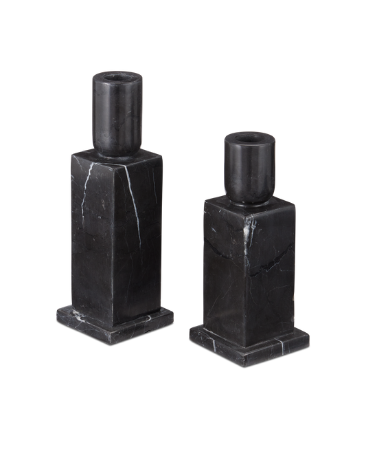 Lithos Black Candle Holder Set of 2