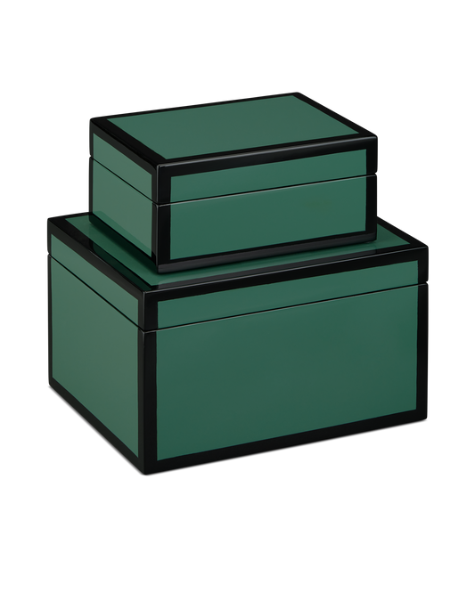 Green Lacquer Box Set of 2
