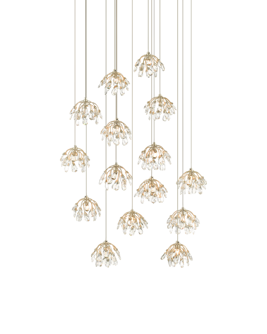 Crystal Bud 15-Light Round Multi-Drop Pendant